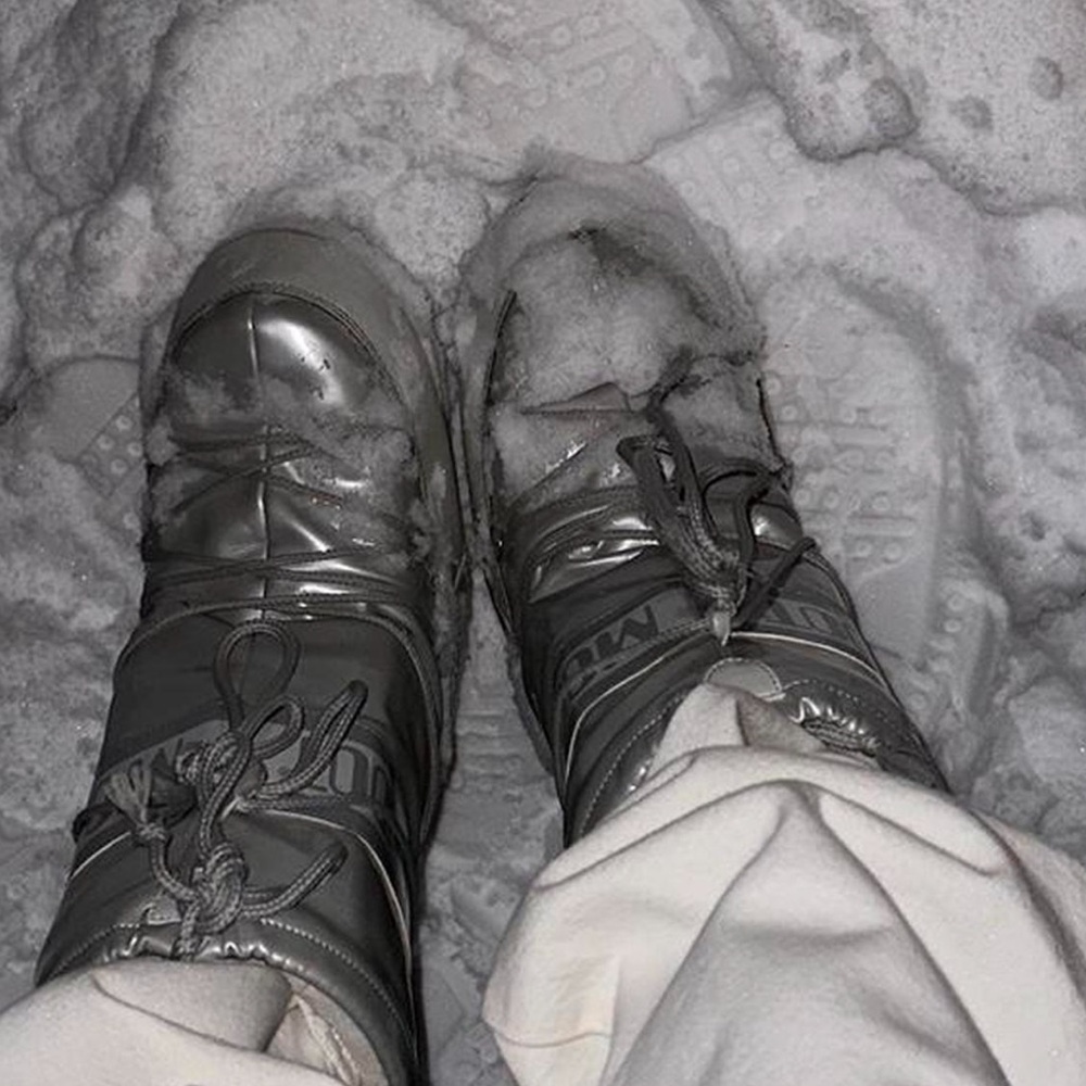 Moon Boots Icon Silver Metallic Shell and PVC Snow Boots